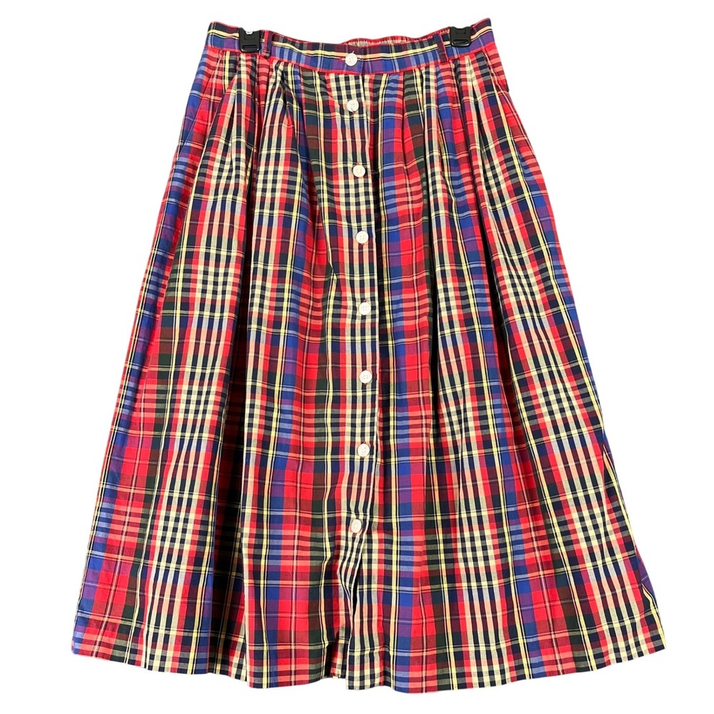 Vintage 90s Talbots Plaid Midi Skirt Womens 16P Preppy Dark Academia Cotton